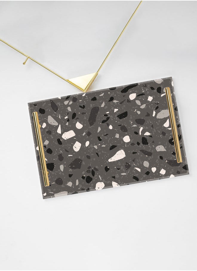 LOWHA Decorative Acrylic Serving Tray with Gold Color Metal Handles Terrazzo 20x30cm  - Image 3