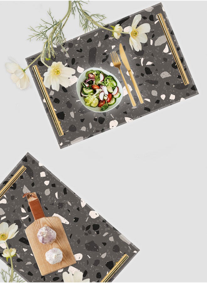 LOWHA Decorative Acrylic Serving Tray with Gold Color Metal Handles Terrazzo 20x30cm  - Image 4