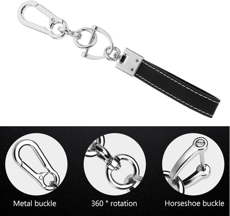 Premium Car Keychain Leather Lanyard with Black Figure-8 Buckle, Waist Hanging Key Holder for Women and Men, Decorative Anti-Lost Key Ring Pendant for Automotive Interior - Image 2