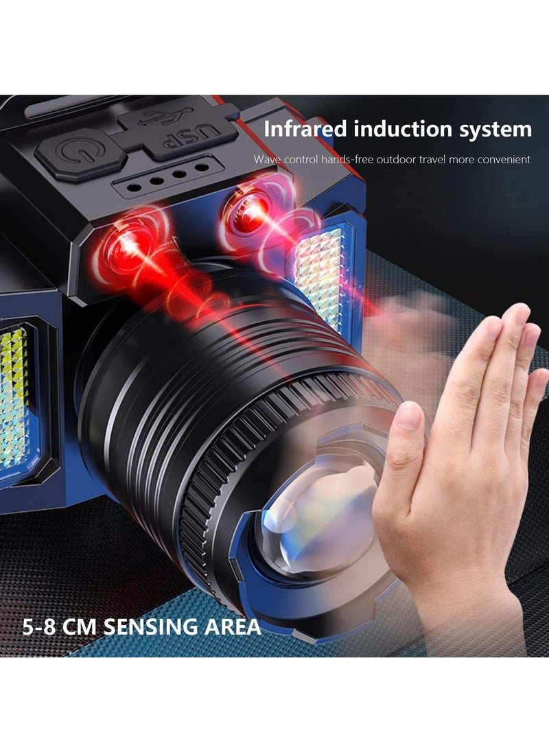 Halamine LED Headlamp, Rechargeable Head Light, 360° Adjustable Angle Headlight with 5 Modes ，Waterproof, Motion Sensor, Headlight for Fishing, Camping, Hiking  - Image 4