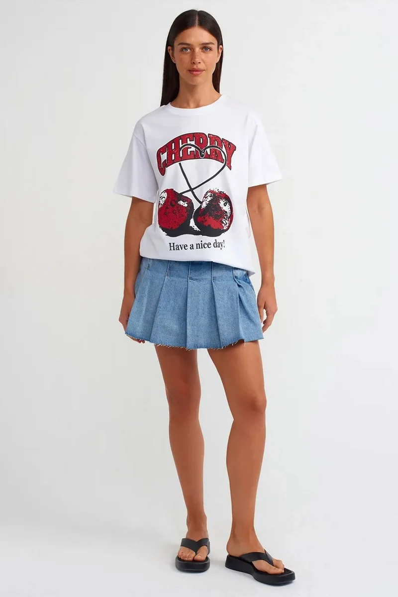 Dilvin White DILVIN Women's Cotton Printed Crew Neck T-Shirt for Women | Best Price UAE