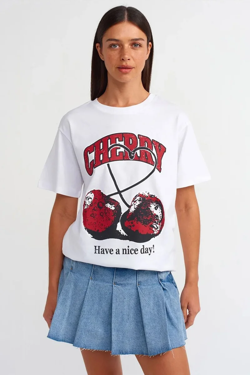 DILVIN Women's Cotton Printed Crew Neck T-Shirt