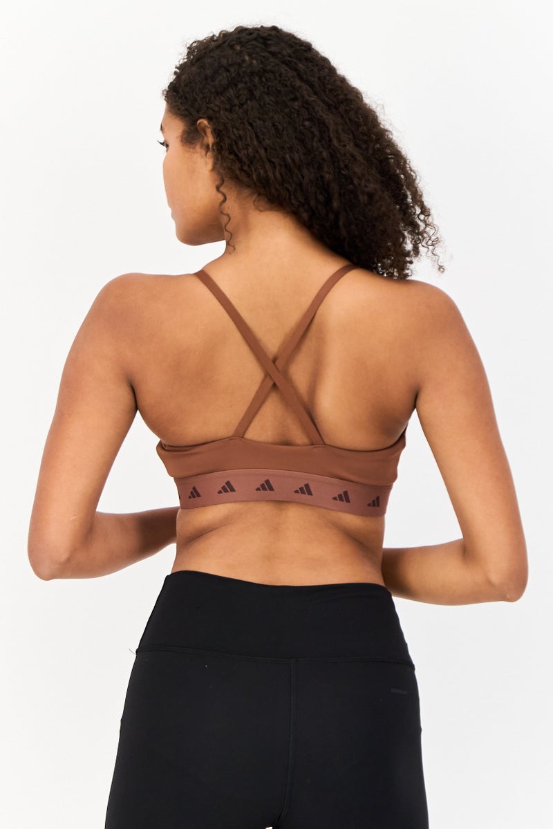 Adidas Women Brand Logo Non-Padded Sports Bra, Brown  - Image 4