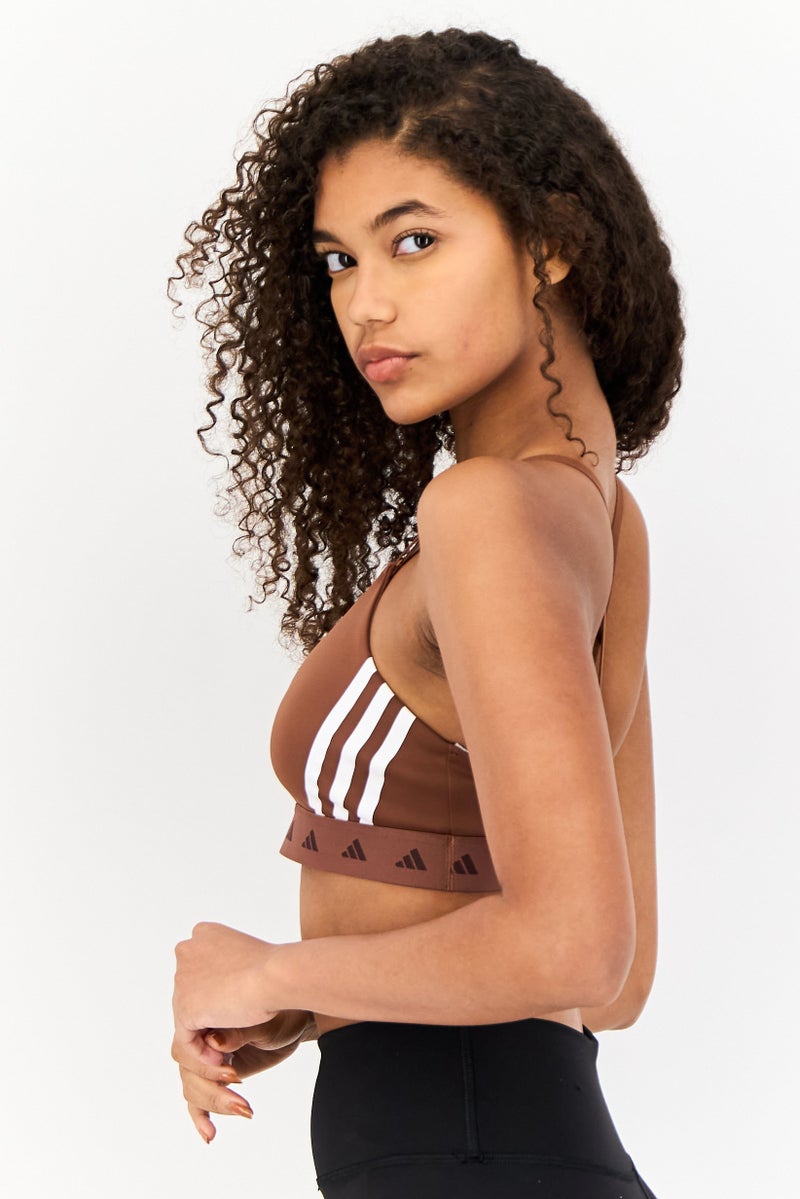 Adidas Women Brand Logo Non-Padded Sports Bra, Brown  - Image 3