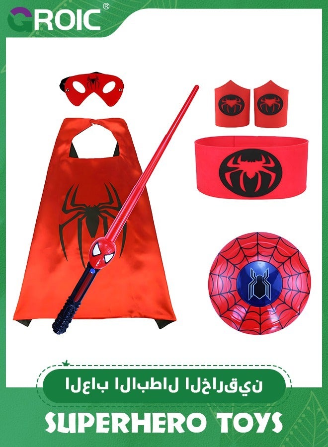 GROIC Spiderman Toy Set, Spider-man Capes and Eye Mask Dress Up, Kids Superhero Belt and Wrist Band Set, Comic Action Figures Shield Set, Superhero Costume Role Play Toy, Gift for Boys Girls 3+ - Image 1
