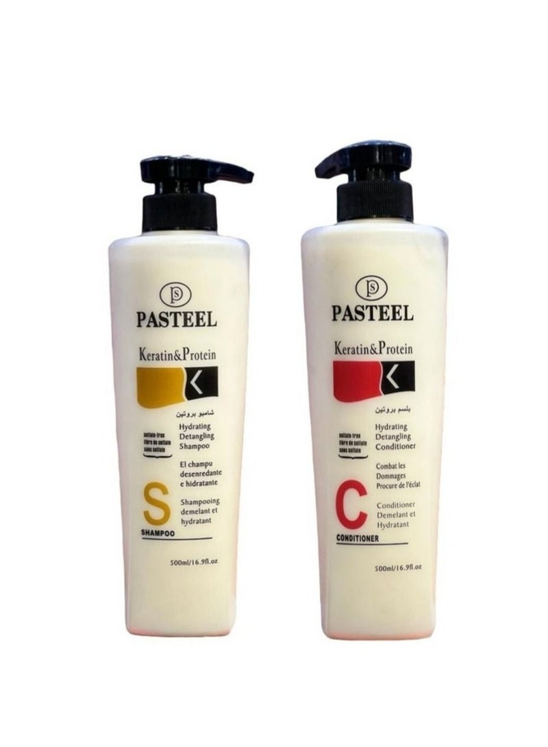 باستيل مجموعة شامبو وبلسم للعناية بالشعر المعالج بالكيراتين والبروتين 500 مل
