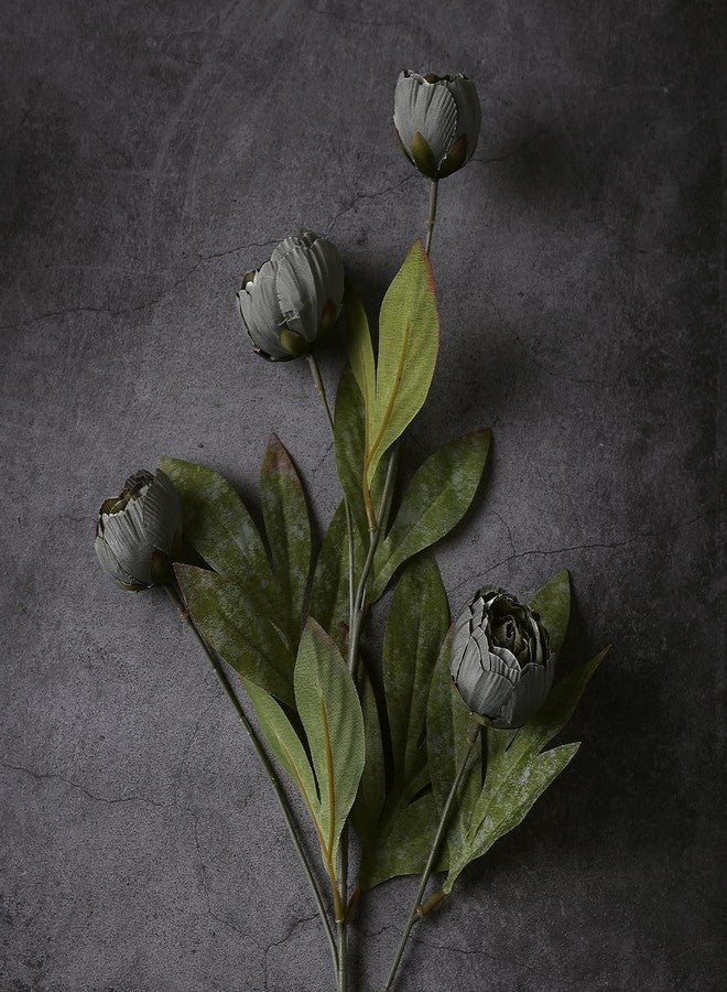 VIERENA 6 Pcs Faux Silk Peony Artificial Flowers for Vase -27", Bulk Fake Peonies Branches with Stems for DIY Bouquet Centerpieces Wedding Fillers Arrangements Shower Decorations (Dark Gray) - Image 2