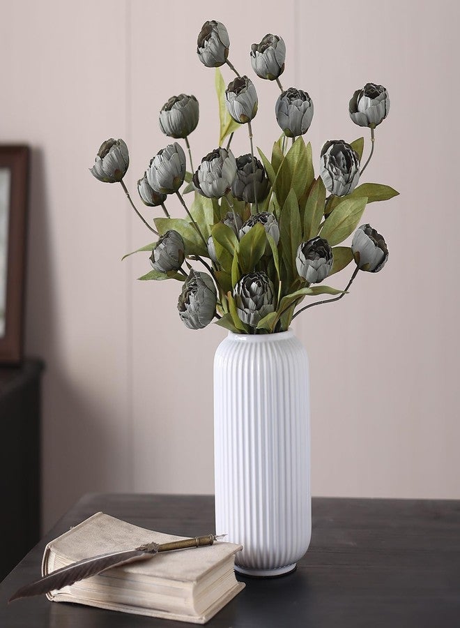 VIERENA 6 Pcs Faux Silk Peony Artificial Flowers for Vase -27", Bulk Fake Peonies Branches with Stems for DIY Bouquet Centerpieces Wedding Fillers Arrangements Shower Decorations (Dark Gray) - Image 4