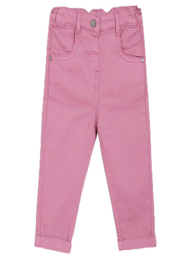 miniklub Baby Girls Waistband Full Length Woven Cotton Denim Pant, Pack of 1, Purple (9-12M) - Image 1