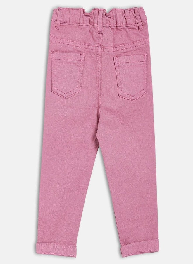 miniklub Baby Girls Waistband Full Length Woven Cotton Denim Pant, Pack of 1, Purple (9-12M) - Image 2