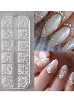 White Pearl Caviar Beads, Round And Half-Round Shapes, 12 Grids, 0.15-0.5cm, DIY Nail Art Decoration