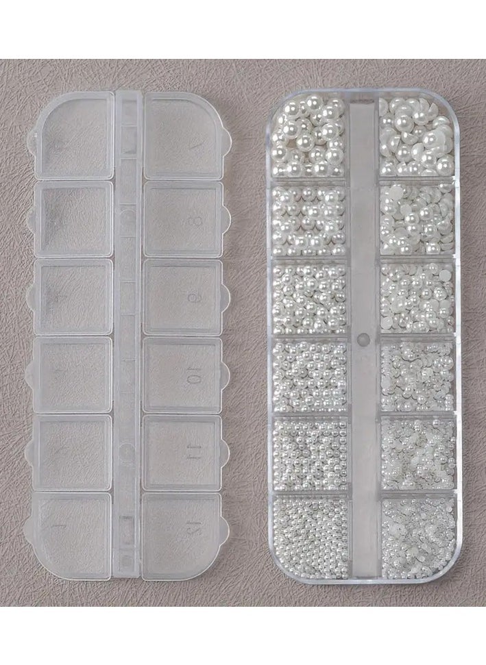 Rozino - White Pearl Caviar Beads, Round And Half-Round Shapes, 12 Grids, 0.15-0.5cm, DIY Nail Art Decoration - Image 1