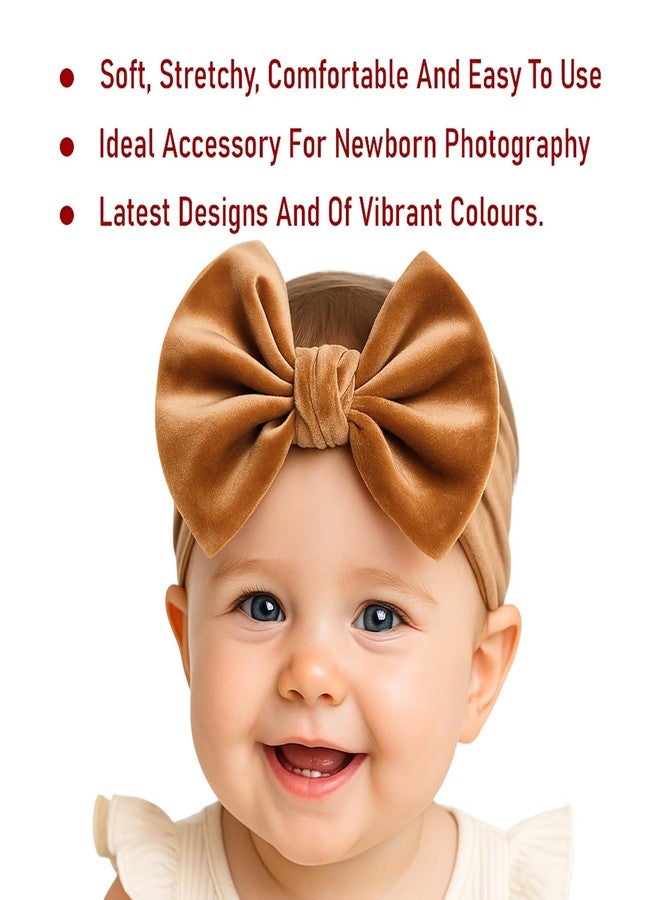 SYGA Baby Headbands Soft Velvet Bow Strechable Hairbands Newborn Infant Toddlers Kids 0-3 Years (Golden) - Image 5