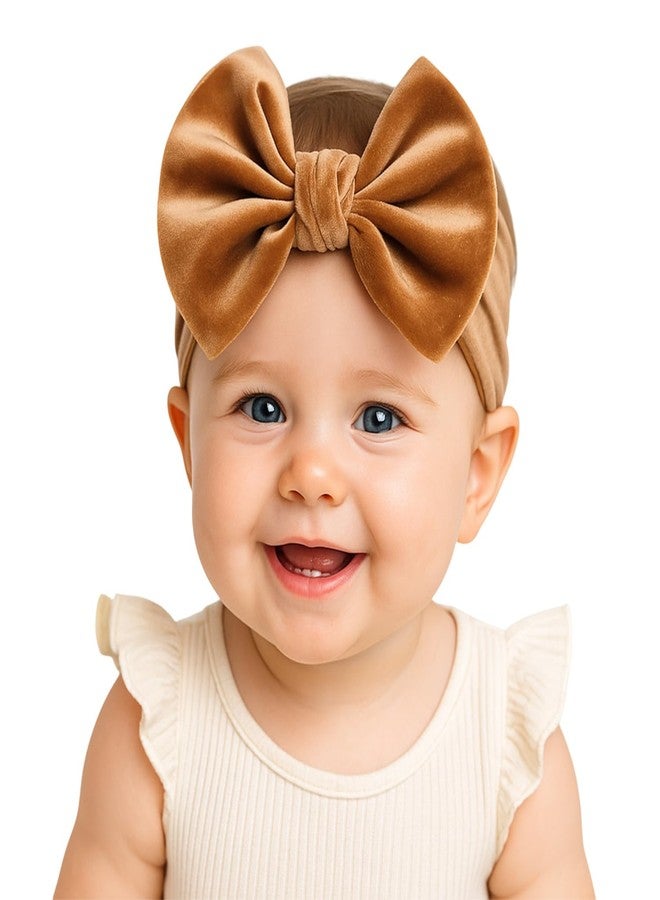 SYGA Baby Headbands Soft Velvet Bow Strechable Hairbands Newborn Infant Toddlers Kids 0-3 Years (Golden) - Image 1