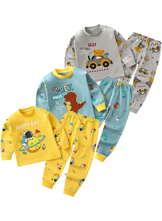 Boys Kids Pyjamas 3 Set Dinosaur Robot Lion Tractor Print Kids Pjs Pajama Long Sleeve Top Cotton Sleepewar Shirts & Pants Bottoms Nightwear Children Outfit - Image 1