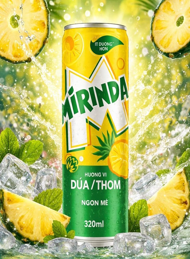 Pepsi MiRINDA Pineapple Flavoured Soft Drink (Pack of 3) 320ml Can By COUGAR, Can, Tropical Fizzy Soda Beverage, Refreshing Sparkling Drink, Less Sugar Formula, Ready to Serve Chilled, Perfect for Parties, Picnics & Everyday Refreshment - (Imported-VIET) - Image 2