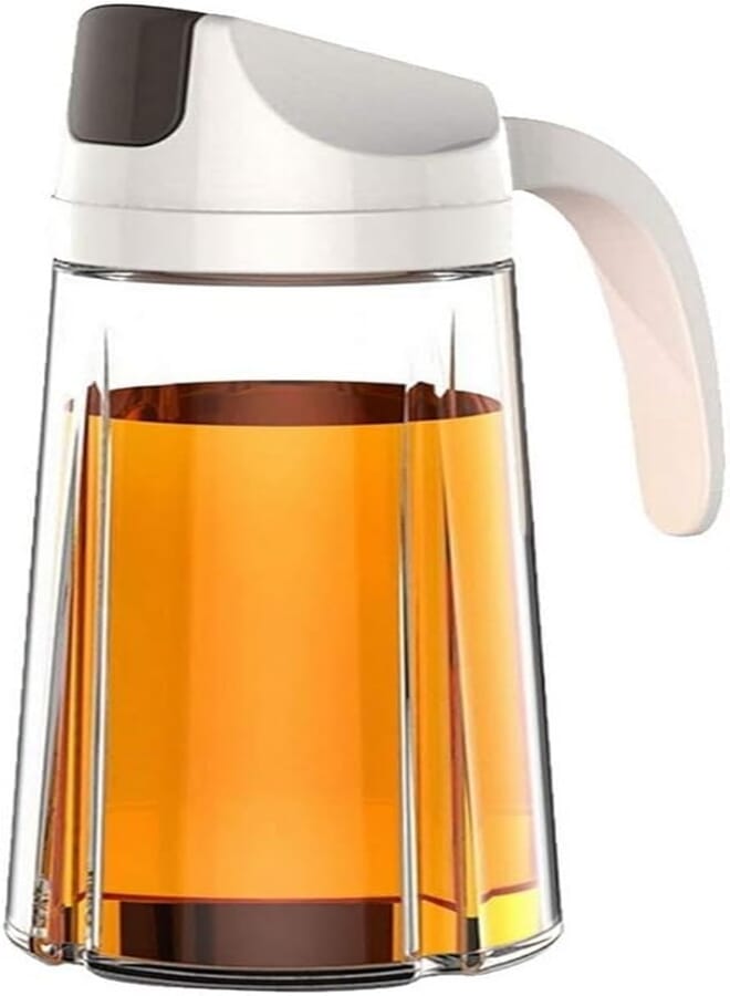 Glass Olive Oil Dispenser Bottle: Auto Flip Cooking Oil Bottles, Leak-proof Oil Dispenser Bottle with Automatic Stopper and Cap, Non-Drip Spout and Non-Slip Handle for Kitchen Cooking (2Count, 630ml)