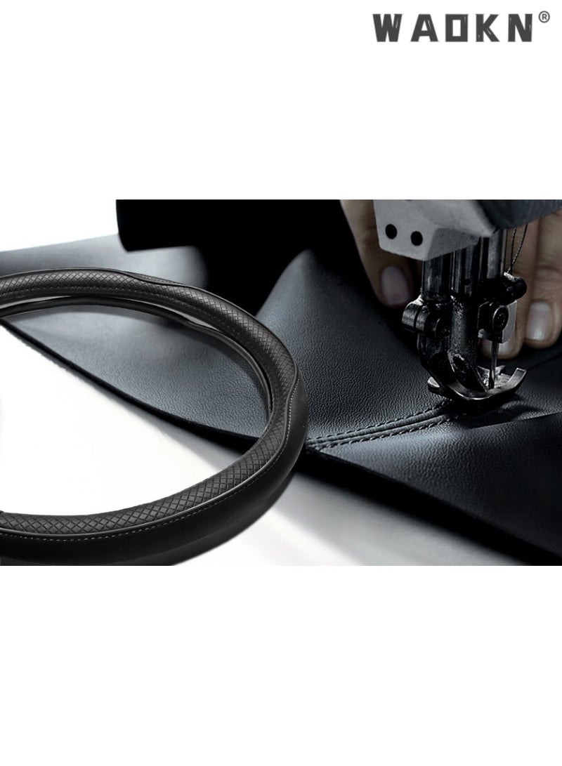 WAOKN 38cm Universal Car Steering Wheel Cover, Microfiber Leather Non-Slip Striped Steering Protector, Anti-UV, Anti-aging steering wheel protection，Breathable All-Season Anti-Slip Grip Cover for Cars, Trucks & SUVs, Wear-Resistant, Sweatproof ， Comfortable，Safety, Soft, Breathable, Heavy Duty, Thick, Full Surround, Sports Style（Black with red line） - Image 4