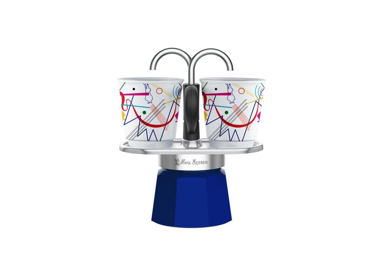 Bialetti - Mini Express Kandinsky: Moka Set includes Coffee Maker 2-Cups (2.8 Oz) + 2 shot glasses, Light Blue, Aluminum - Image 1