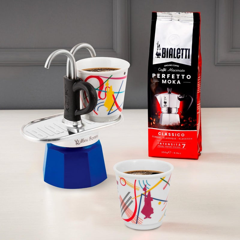 Bialetti - Mini Express Kandinsky: Moka Set includes Coffee Maker 2-Cups (2.8 Oz) + 2 shot glasses, Light Blue, Aluminum - Image 2