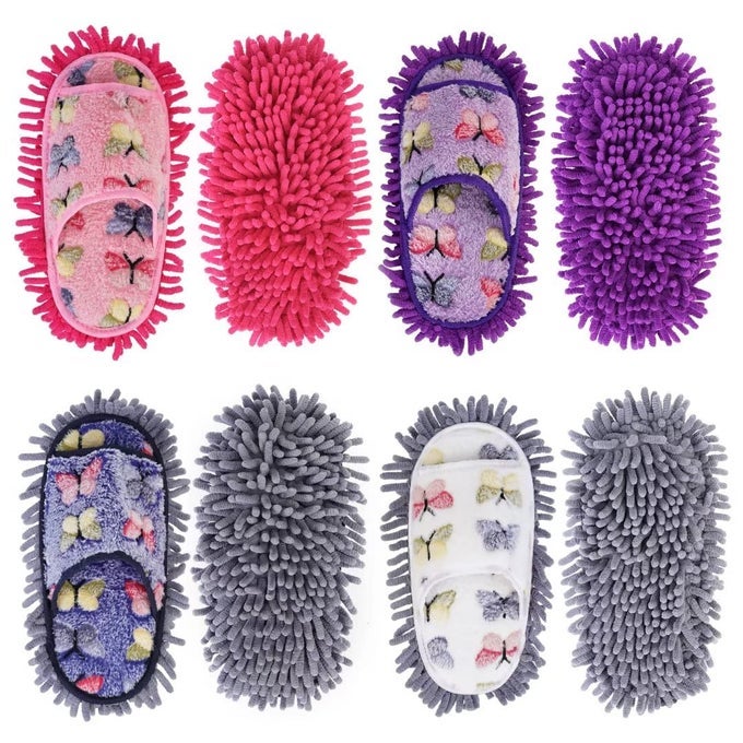 MOP SLIPPERS 4 PAIRS OF DUSTING SLIPPERS BUTTERFLY MICROFIBER MOPPING SLIPPERS MOP SHOES CLEANING SLIPPERS FOR MEN WOMEN FLOOR CLEANING WASHABLE