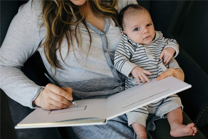 Pearhead Hello Baby First 5 Years Memory Book, Gender-Neutral Baby Keepsake for New and Expectant Parents, Pregnancy And Milestone Journal, Modern Minimalist Black and Gold Polka Dot - Image 2