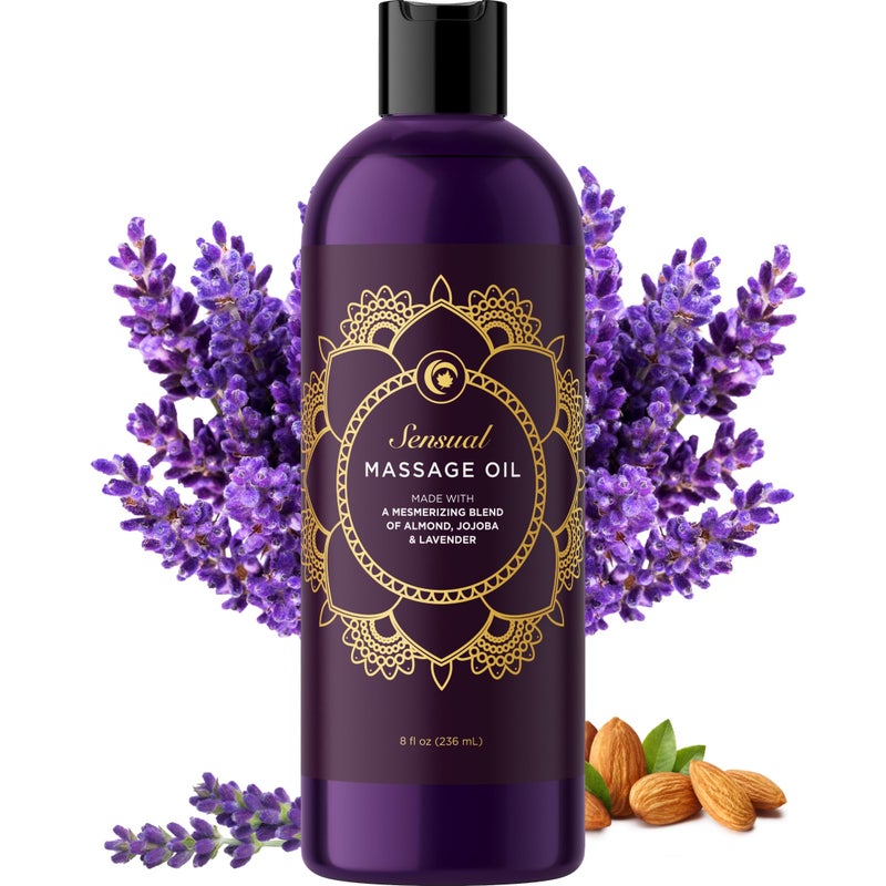 Maple Holistics Aromatherapy Sensual Massage Oil for Couples - Relaxing Lavender Massaging Oil for Massage Therapy with Vitamin E Jojoba & Sweet Almond - Naturally Scented Vegan Non GMO & Gluten Free (8 Fl Oz) - Image 1