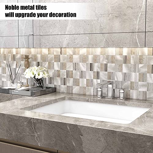 BeNice Peel and Stick Backsplash Metal Kitchen Self Adhesive Mosaic Wall Stickers Square Gray(Rustic Gray 10 Sheets) - Image 4