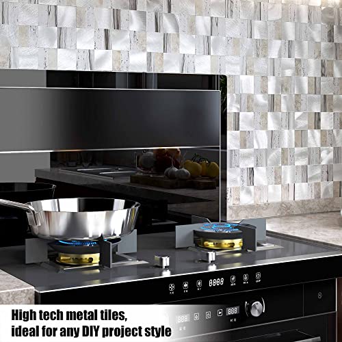 BeNice Peel and Stick Backsplash Metal Kitchen Self Adhesive Mosaic Wall Stickers Square Gray(Rustic Gray 10 Sheets) - Image 3