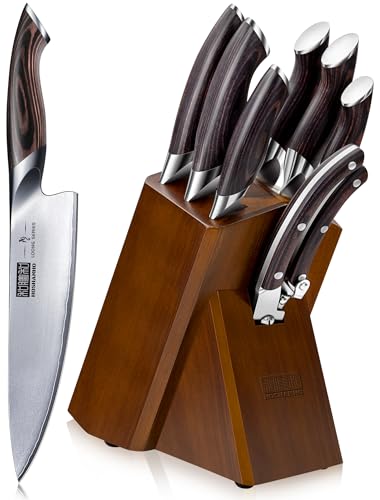 HOSHANHO 8-Piece Kitchen Knife Set, Japanese High Carbon Super Steel Knife Sets with Block, Professional Ultra Sharp Chef Knife Set with Scissors - Image 1
