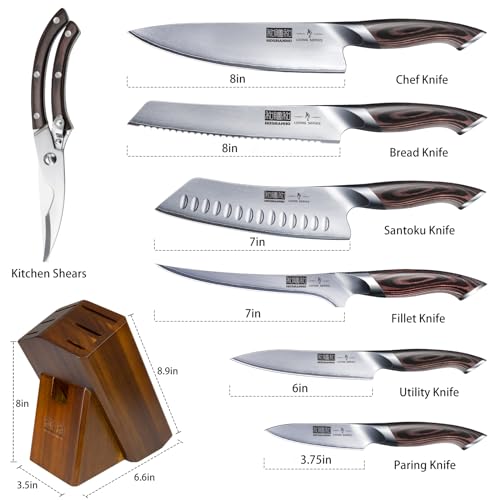 HOSHANHO 8-Piece Kitchen Knife Set, Japanese High Carbon Super Steel Knife Sets with Block, Professional Ultra Sharp Chef Knife Set with Scissors - Image 4