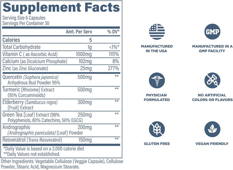 revive مكمل دعم المناعة من ريفيف MD - دعم المناعة - صحة المناعة مع الزنك، البلسان، فيتامين C - معززات الفيتامينات للرجال والنساء - نباتي، خالي من الغلوتين، خالي من الصويا - 180 كبسولة نباتية - Image 5