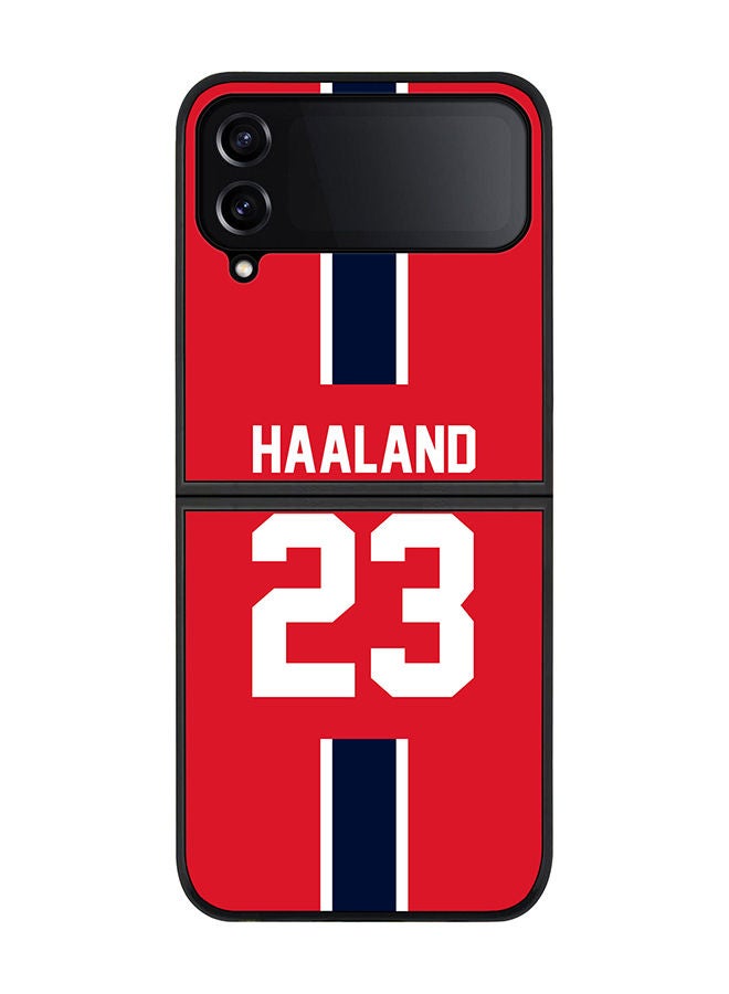 Stylizedd حافظة سوداء متينة لهاتف سامسونج جالكسي Z Flip4 - حافظة مرنة من المطاط مع حواف مضادة للسقوط - فريق كرة القدم - النجم النرويجي - هالاند - Image 1