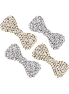 ANCIRS 4 Pack Rhinestone Crystal Hair Clips Fashion Clear Hair Bow Barrettes Pins Accessories For Women & Girls (2 Gold+2 Silver)  - Image 1