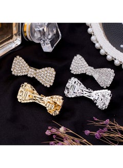ANCIRS 4 Pack Rhinestone Crystal Hair Clips Fashion Clear Hair Bow Barrettes Pins Accessories For Women & Girls (2 Gold+2 Silver)  - Image 3