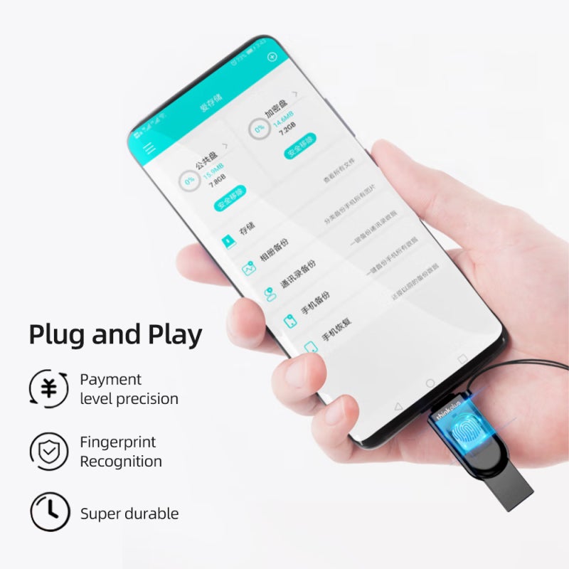 محرك أقراص فلاش USB Lenovo thinkplus TFU301 بسعة 32 جيجابايت، Type-C + USB 3.0، مع تشفير وبصمة USB للتعرف الدقيق، يدعم الأجهزة اللوحية والهواتف المحمولة والكمبيوتر - Image 5