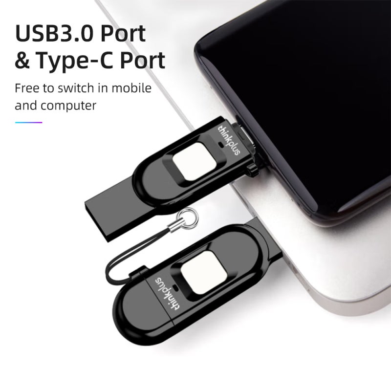 محرك أقراص فلاش USB Lenovo thinkplus TFU301 بسعة 32 جيجابايت، Type-C + USB 3.0، مع تشفير وبصمة USB للتعرف الدقيق، يدعم الأجهزة اللوحية والهواتف المحمولة والكمبيوتر - Image 3