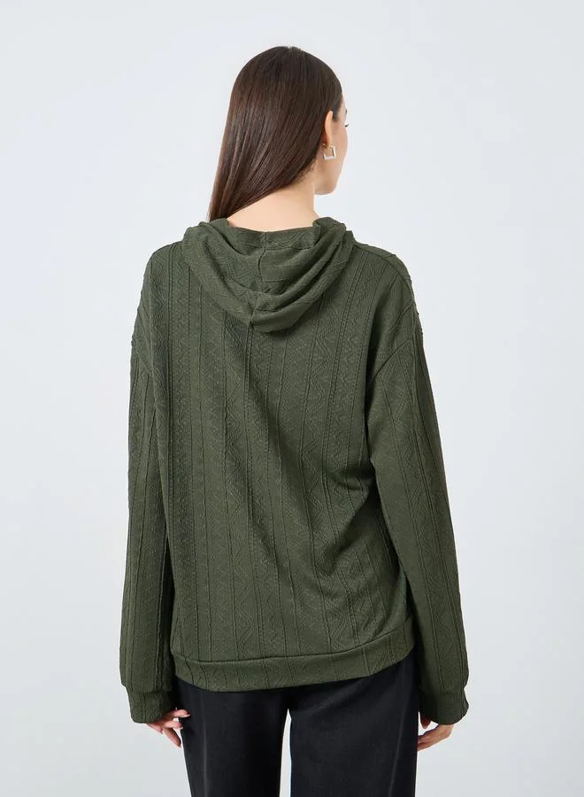 Take Two  Dark Green Textured Hooded Top for Women | Best Price UAE