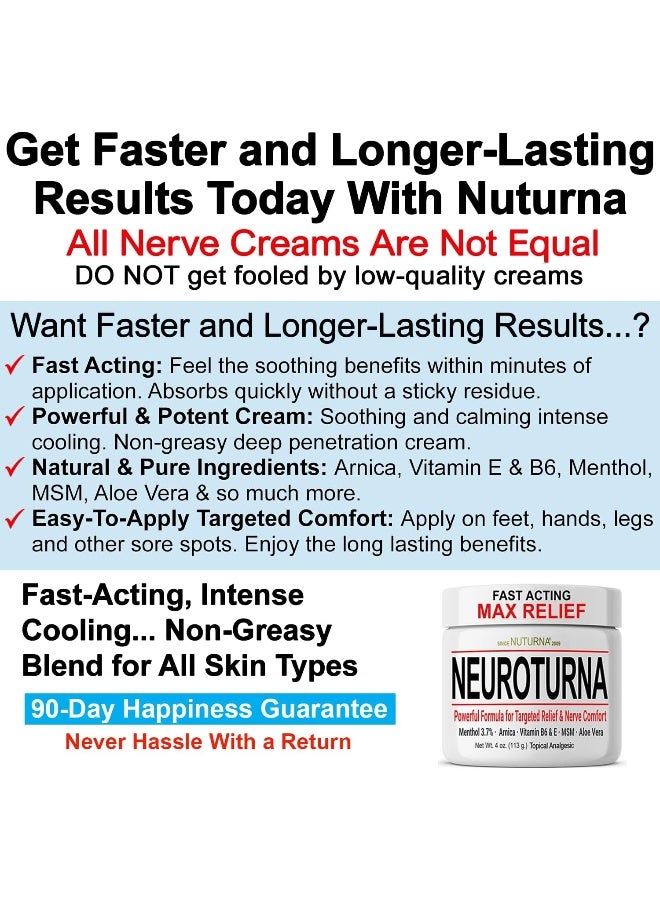 Nuturna Neuropathy Nerve Pain Relief Cream - Maximum Strength Relief Cream For Feet, Hands, Legs, Toes Pain Reliever, Large 3 Oz Ultra Strength Arnica, Msm, Menthol, Soothing, Fast-Acting Anti-Inflammatory - Image 3