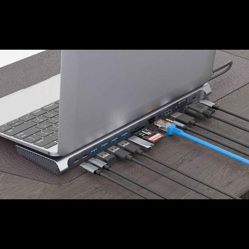 onten Dock Station, 13 in 1 USB C Docking Station ,USB C Network Hub with HDMI VGA PD(3.0),4*USB 2*USB C，10/100M Gigabit. Laptop Stand for MacBook iPad Surface pro and More Windows Laptop - Image 3