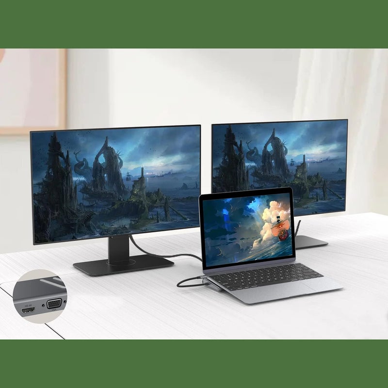 onten Dock Station, 13 in 1 USB C Docking Station ,USB C Network Hub with HDMI VGA PD(3.0),4*USB 2*USB C，10/100M Gigabit. Laptop Stand for MacBook iPad Surface pro and More Windows Laptop - Image 5