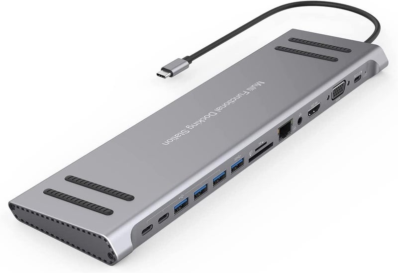 onten Dock Station, 13 in 1 USB C Docking Station ,USB C Network Hub with HDMI VGA PD(3.0),4*USB 2*USB C，10/100M Gigabit. Laptop Stand for MacBook iPad Surface pro and More Windows Laptop - Image 1
