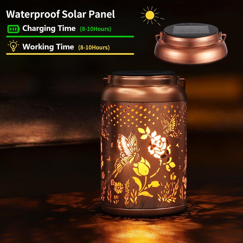 Tepaken Rose Butterfly Decoration Solar Lanterns Outdoor Waterproof Garden Decor Gifts for Women Mon Grandma Metal Hanging Solar Lights for Outside LED Lanterns for Yard, Patio - Image 2