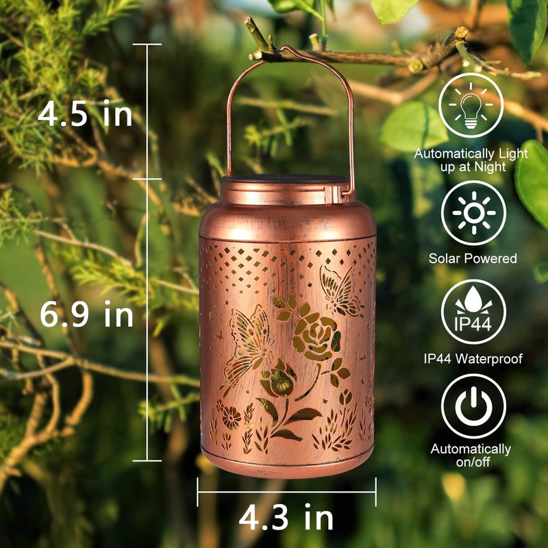 Tepaken Rose Butterfly Decoration Solar Lanterns Outdoor Waterproof Garden Decor Gifts for Women Mon Grandma Metal Hanging Solar Lights for Outside LED Lanterns for Yard, Patio - Image 5