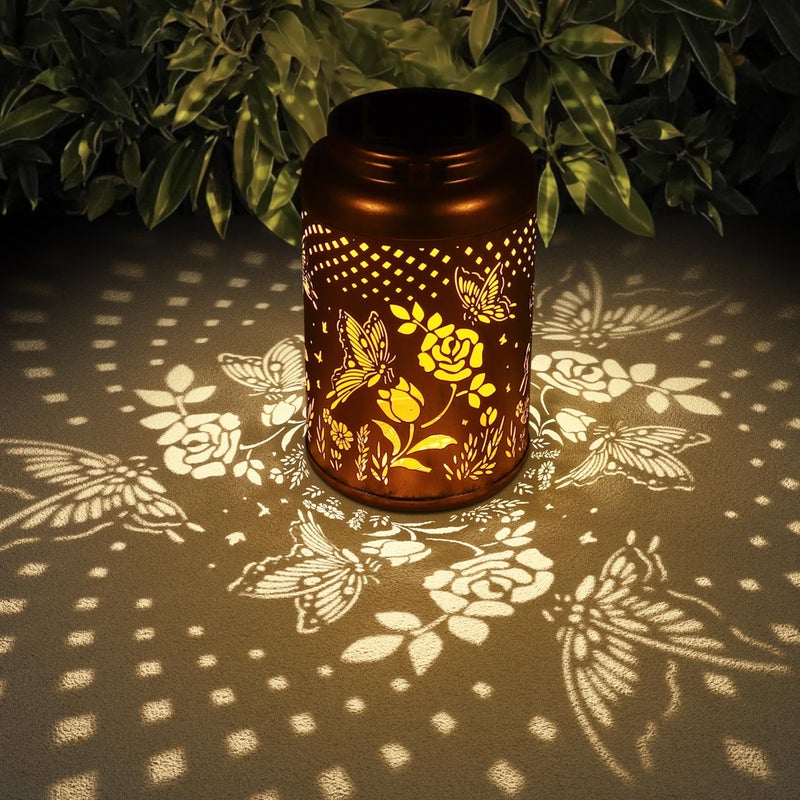Tepaken Rose Butterfly Decoration Solar Lanterns Outdoor Waterproof Garden Decor Gifts for Women Mon Grandma Metal Hanging Solar Lights for Outside LED Lanterns for Yard, Patio - Image 1