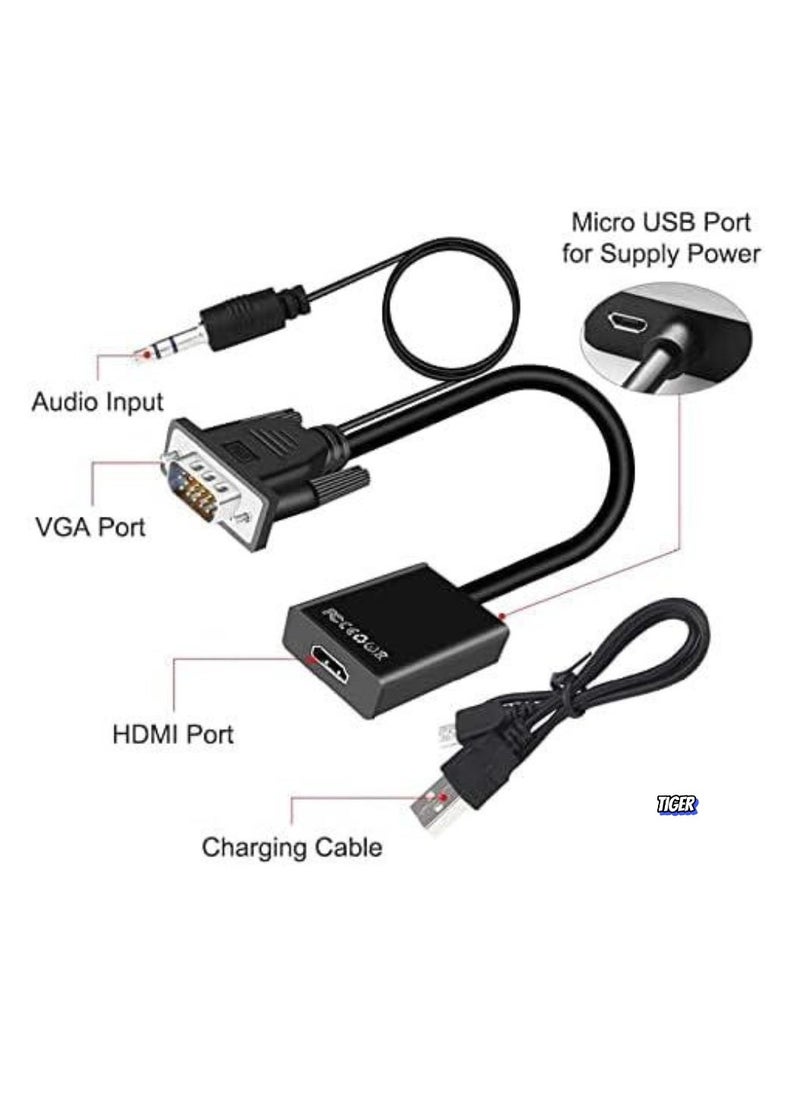 TIGER VGA to HDMI Adapter – VGA to HDMI Converter, VGA Male to HDMI Female with 3.5MM Audio Jack, Full HD 1080P for Connecting Monitor, PC, Laptop, Computer, Desktop, HDTV, Projector, DVD, Large Screen, Office Meeting - Image 2