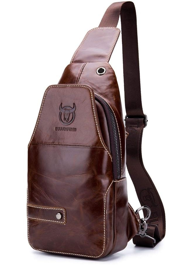 BULLCAPTAIN - Sling Bag Men Leather, Chest Bag Crossbody Shoulder Business Backpack Outdoor - Image 1