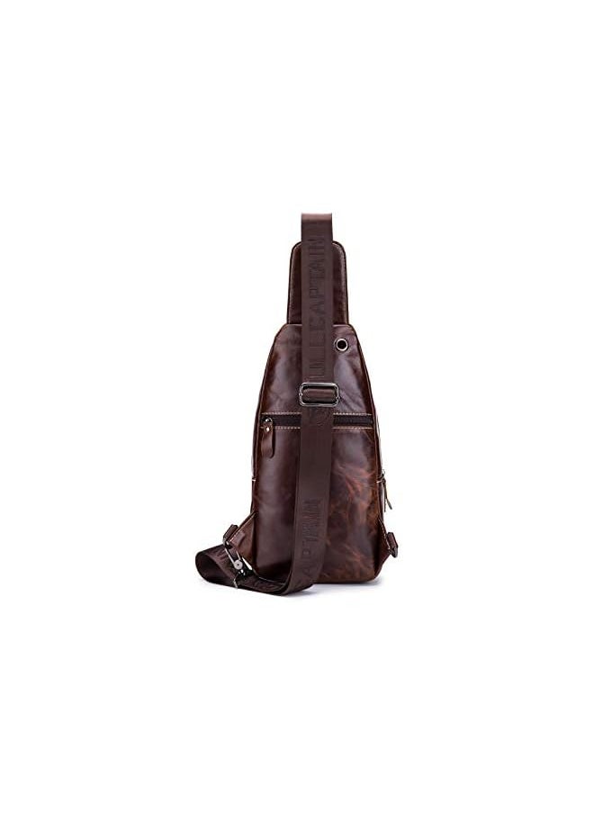 BULLCAPTAIN - Sling Bag Men Leather, Chest Bag Crossbody Shoulder Business Backpack Outdoor - Image 1