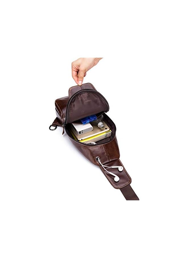 BULLCAPTAIN - Sling Bag Men Leather, Chest Bag Crossbody Shoulder Business Backpack Outdoor - Image 1