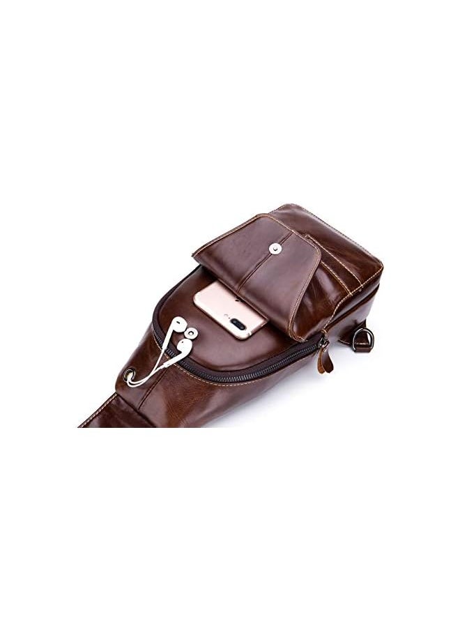 BULLCAPTAIN - Sling Bag Men Leather, Chest Bag Crossbody Shoulder Business Backpack Outdoor - Image 1